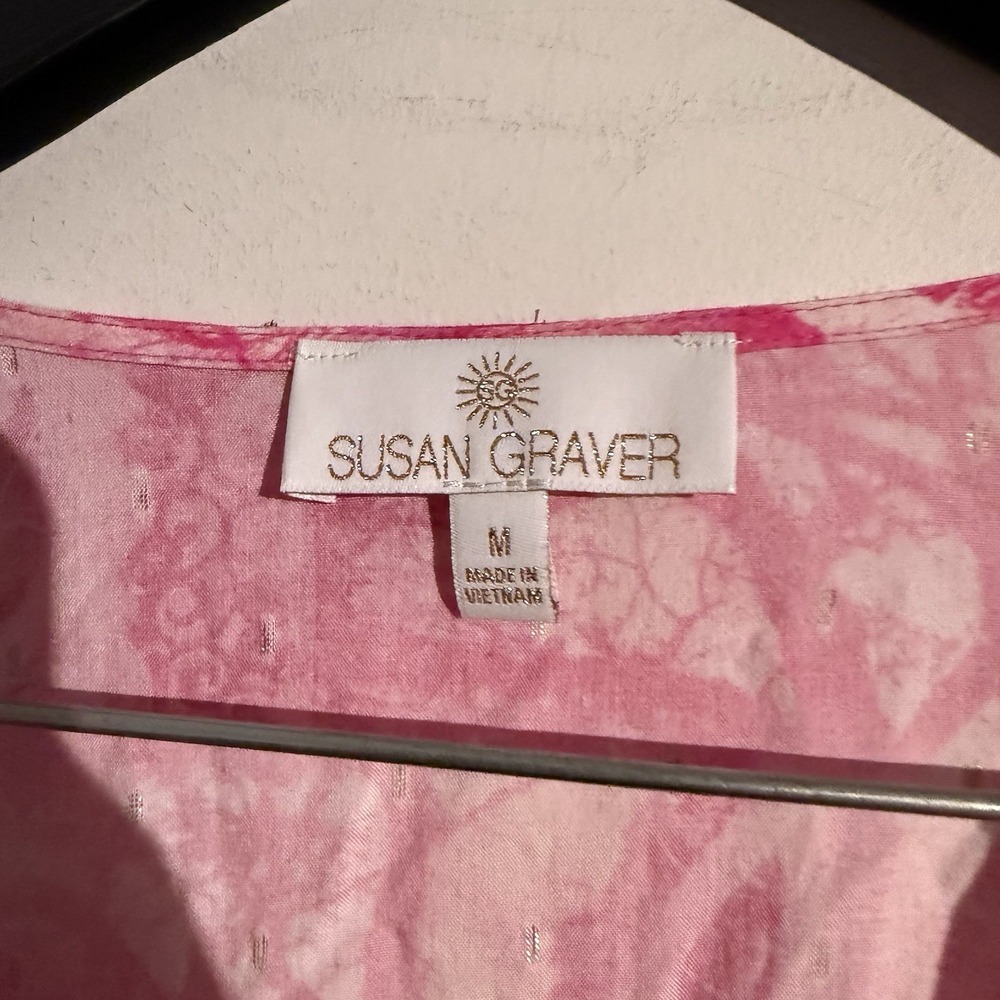 Susan Graver Soleil Mini Dress Pink Boho Artsy Abstract Coastal Beach Tropical - Picture 4 of 5